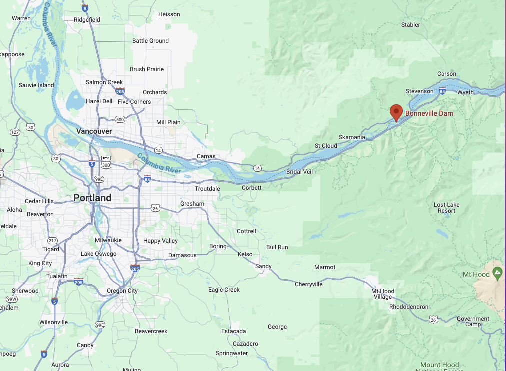 Bonneville Dam map